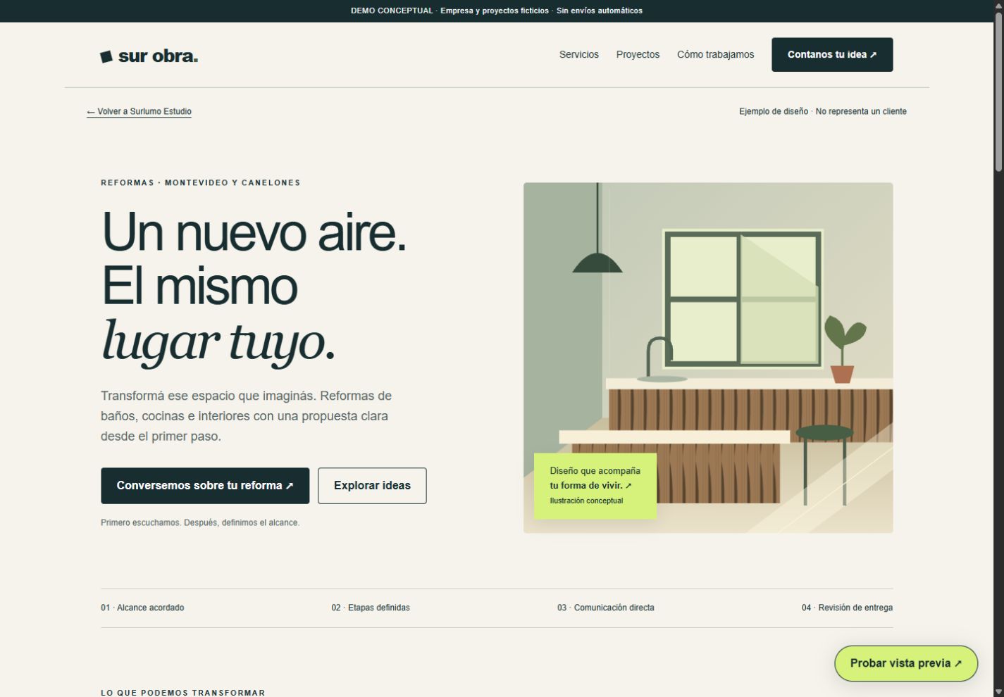 Vista del diseño Sur Obra con una cocina ilustrada